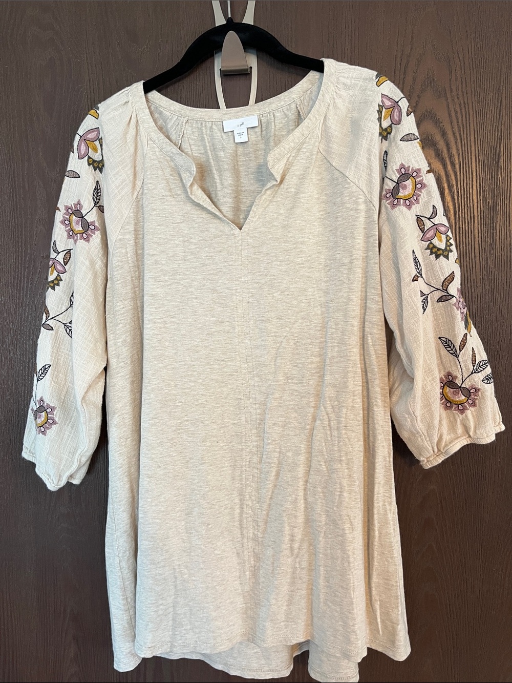 J. Jill Cream Tunic with Floral Embroidered Sleeves